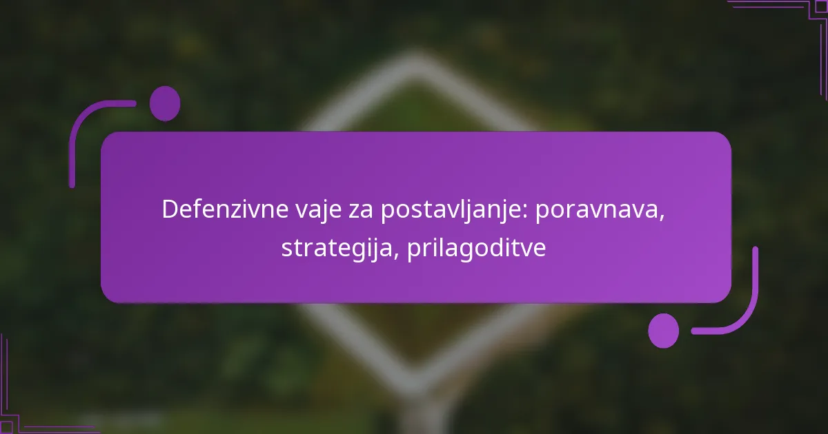 Defenzivne vaje za postavljanje: poravnava, strategija, prilagoditve