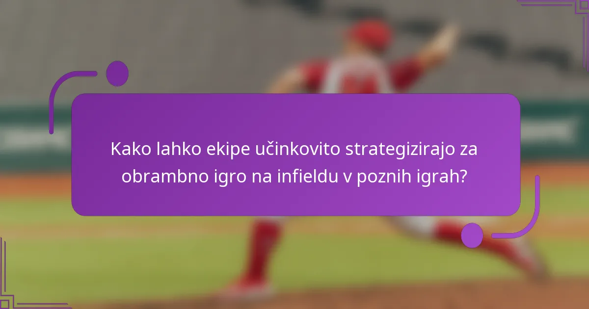 Kako lahko ekipe učinkovito strategizirajo za obrambno igro na infieldu v poznih igrah?